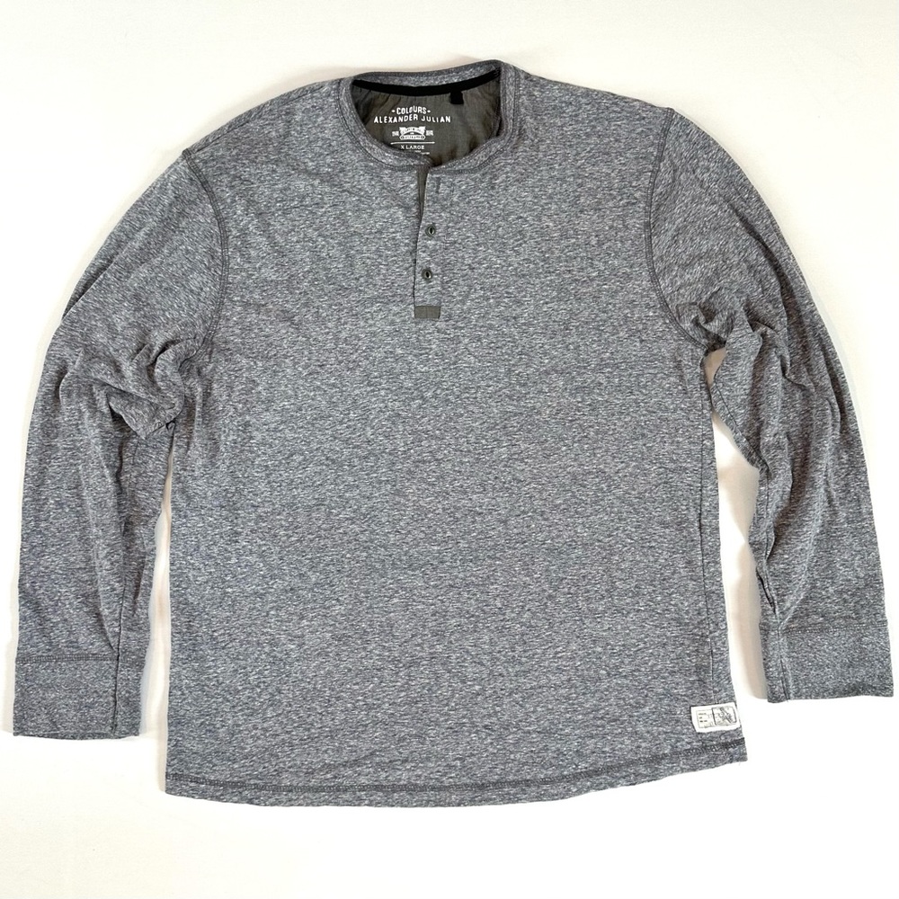 Alexander Julian Colours Mens Henley Long Sleeve Shirt Gray Size XL Cotton/Poly